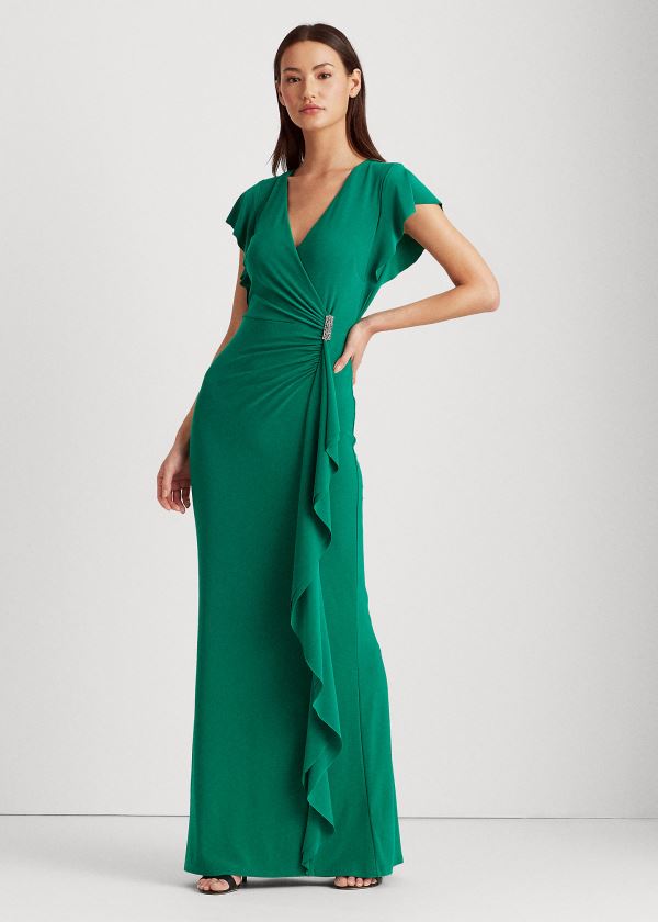 Vestidos Ralph Lauren Mujer Verdes - Flutter-Sleeve Surplice - LSENG5908